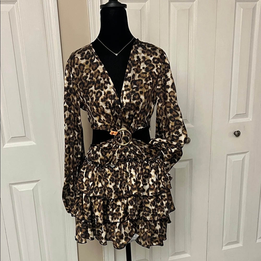 Fashion Nova Leopard Print Long Sleeve Dress